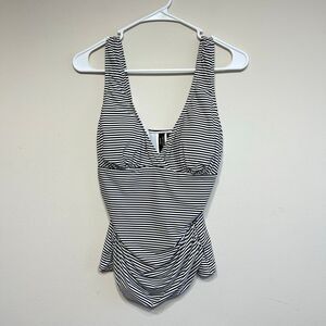 Niptuck Black and White Striped Tankini Top 8 Women Swimwear